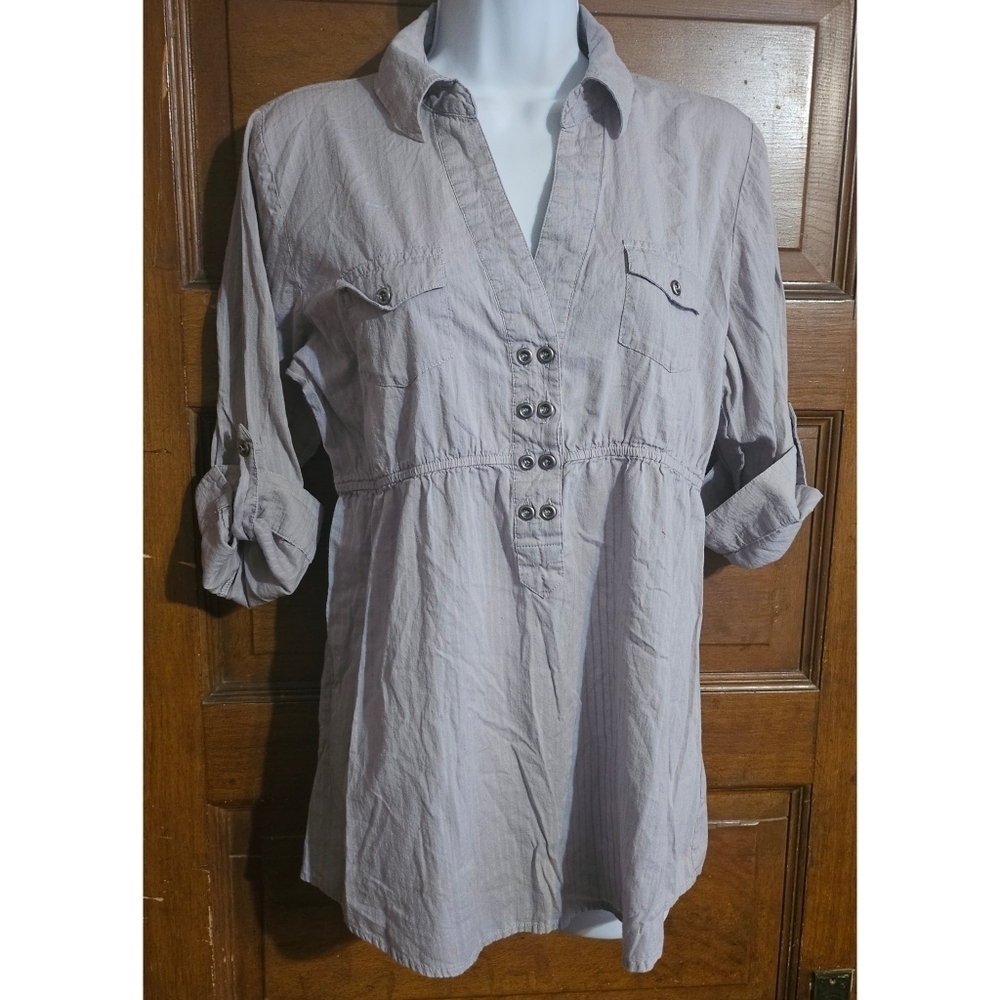 Maurices Elastic Waist V-neck Button Detail Blouse